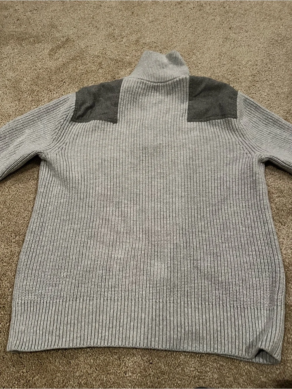 Men's Gray Rib-Knit Button Mock Neck Sweater